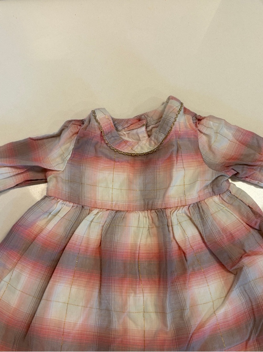 Pink with gold accent plaid dress GAP Kids